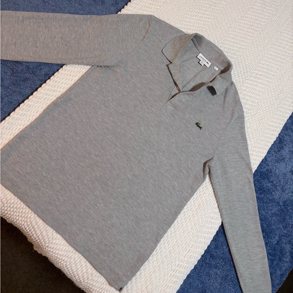 Lacoste Grey Long Sleeve Polo with Green Croc
